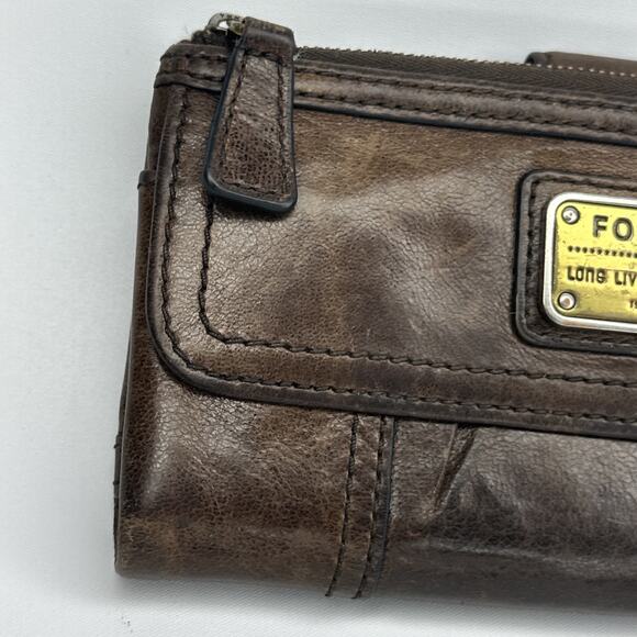 Fossil RARE Long Live Vintage 1954 Bifold Brown Lamb Hide Leather Top Zip Wallet - Picture 4 of 16